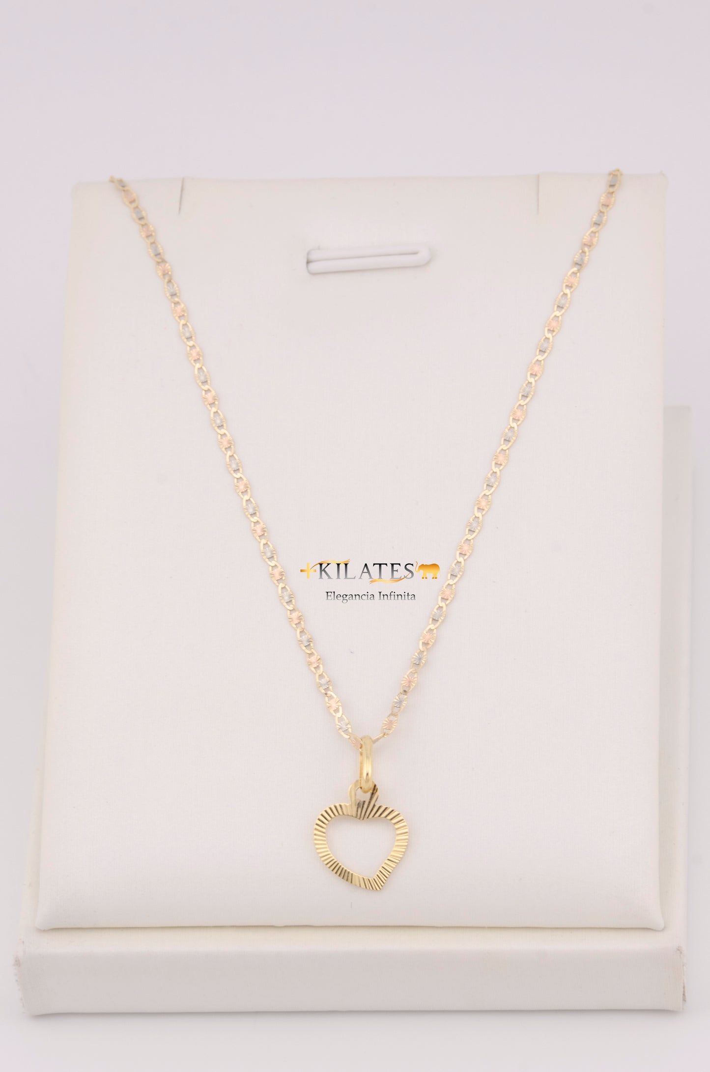 "CADENA DE 50CM PARA DAMA ESTILO 3 OROS CON DIJE DE CORAZON. ORO 10K #775-3496"