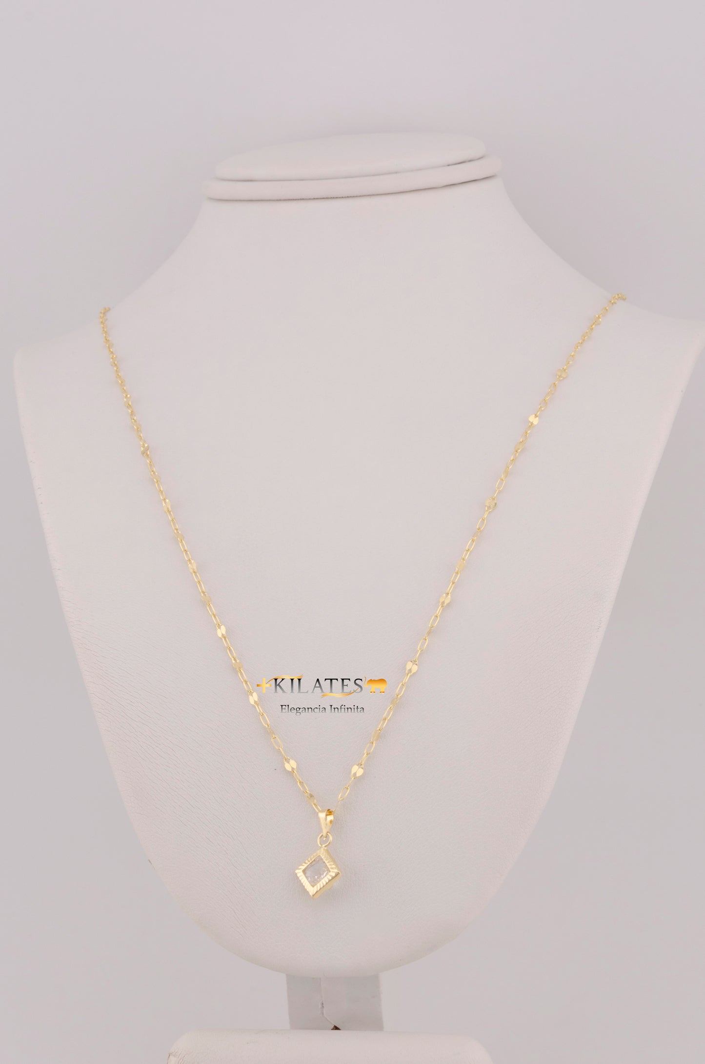"CADENA DE 50CM PARA DAMA ESTILO LLUVIA CON DIJE CUADRADO CON ZIRCONIA BLANCA ORO 10K #775-3531"