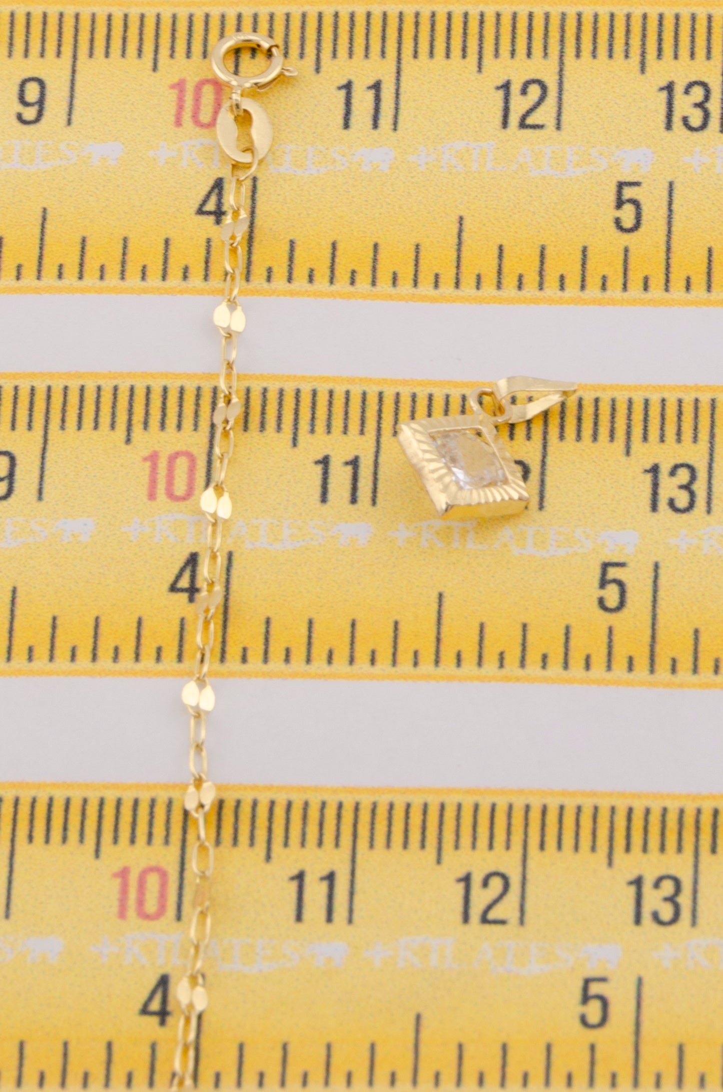 "CADENA DE 50CM PARA DAMA ESTILO LLUVIA CON DIJE CUADRADO CON ZIRCONIA BLANCA ORO 10K #775-3531"