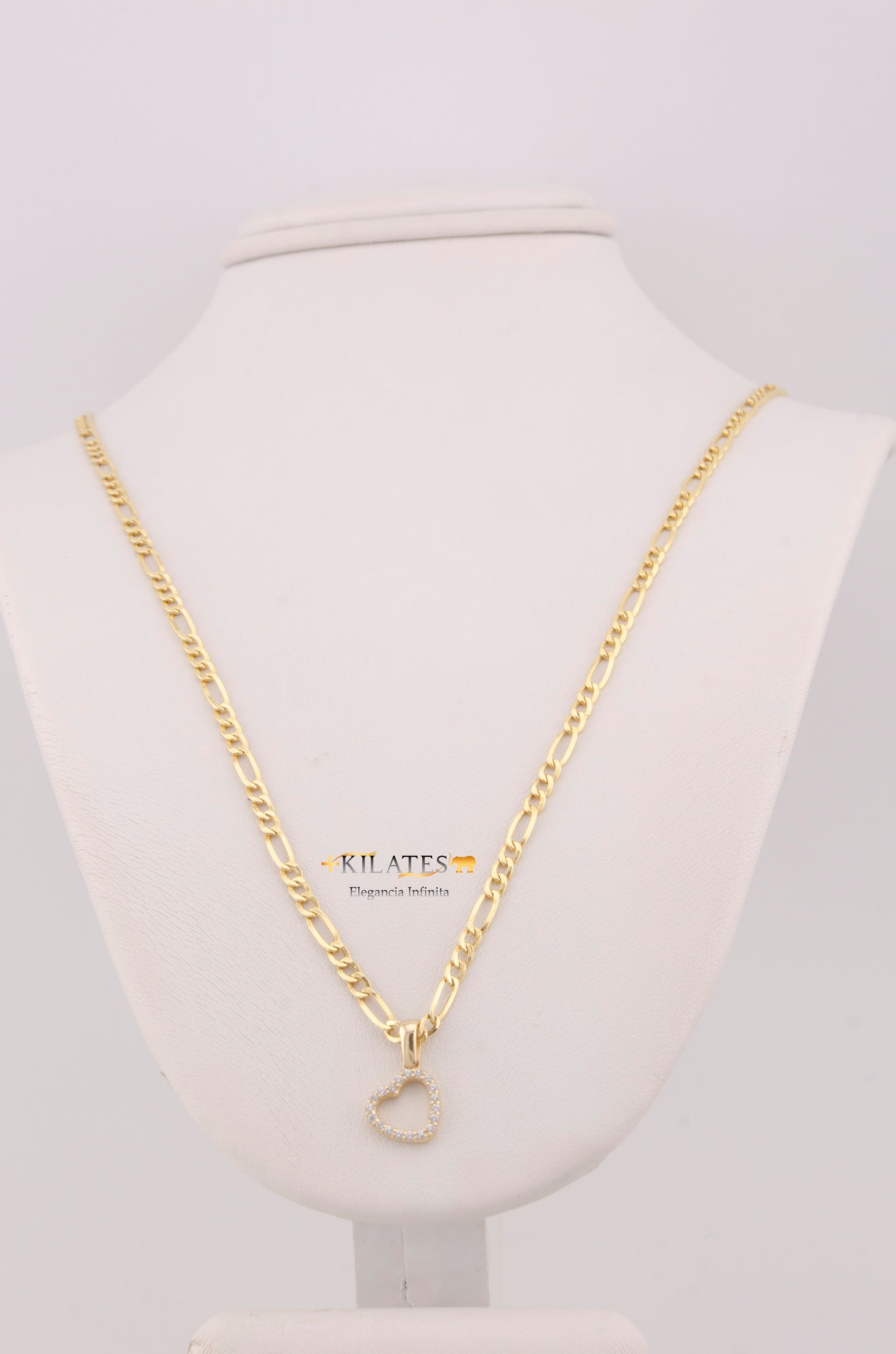 "CADENA DE 50CM PARA DAMA ESTILO 3+1 CON DIJE DE CORAZON CON PIEDRAS DE ZIRCONIA BLANCA . ORO 10K #775-3535"