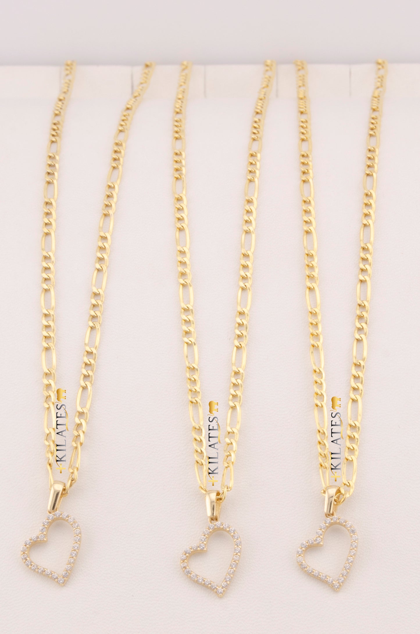 "CADENA DE 50CM PARA DAMA ESTILO 3+1 CON DIJE DE CORAZON CON PIEDRAS DE ZIRCONIA BLANCA . ORO 10K #775-3537"