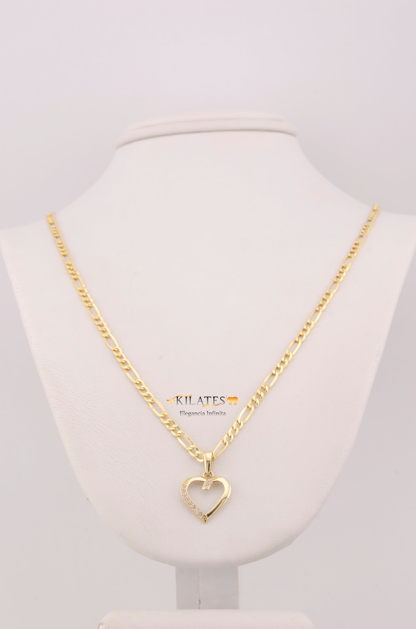 "CADENA DE 50CM PARA DAMA ESTILO 3+1 CON DIJE DE CORAZON CON PIEDRAS DE ZIRCONIA BLANCA . ORO 10K #775-3538"