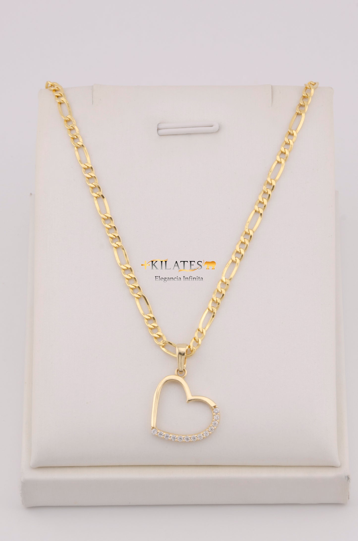 "CADENA DE 50CM PARA DAMA ESTILO 3+1 CON DIJE DE CORAZON CON PIEDRAS DE ZIRCONIA BLANCA . ORO 10K #775-3536"