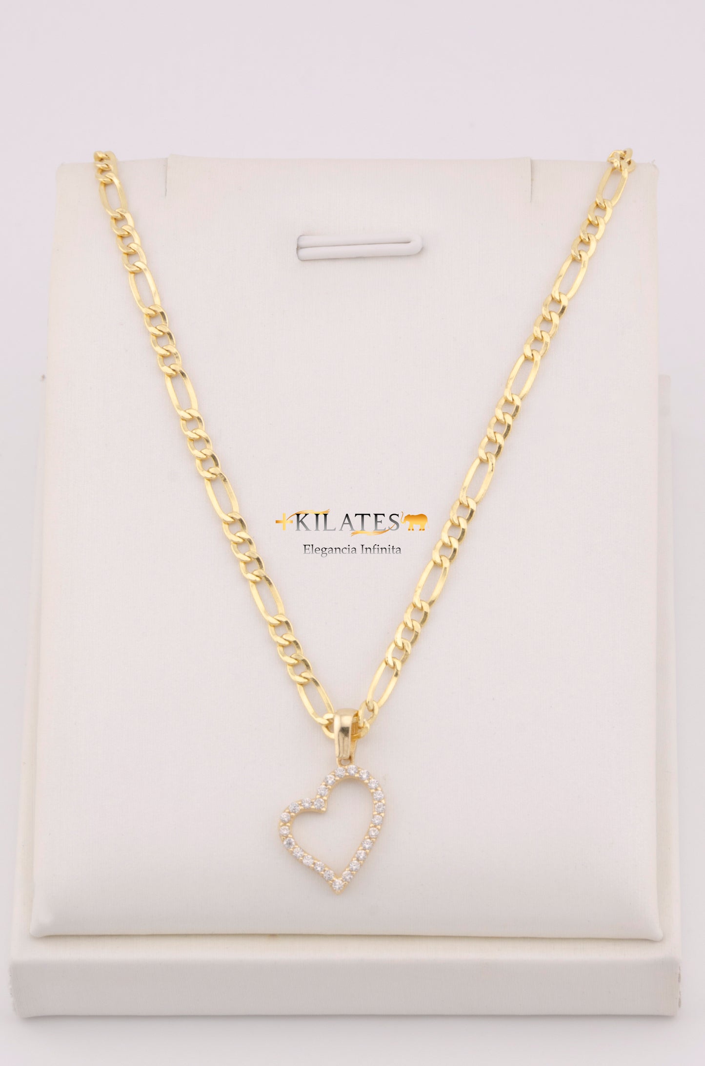 "CADENA DE 50CM PARA DAMA ESTILO 3+1 CON DIJE DE CORAZON CON PIEDRAS DE ZIRCONIA BLANCA . ORO 10K #775-3537"