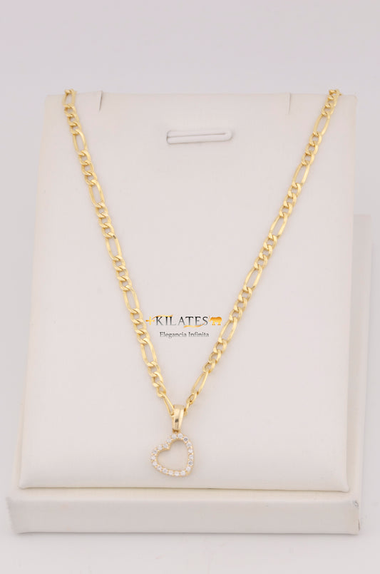 "CADENA DE 50CM PARA DAMA ESTILO 3+1 CON DIJE DE CORAZON CON PIEDRAS DE ZIRCONIA BLANCA . ORO 10K #775-3535"