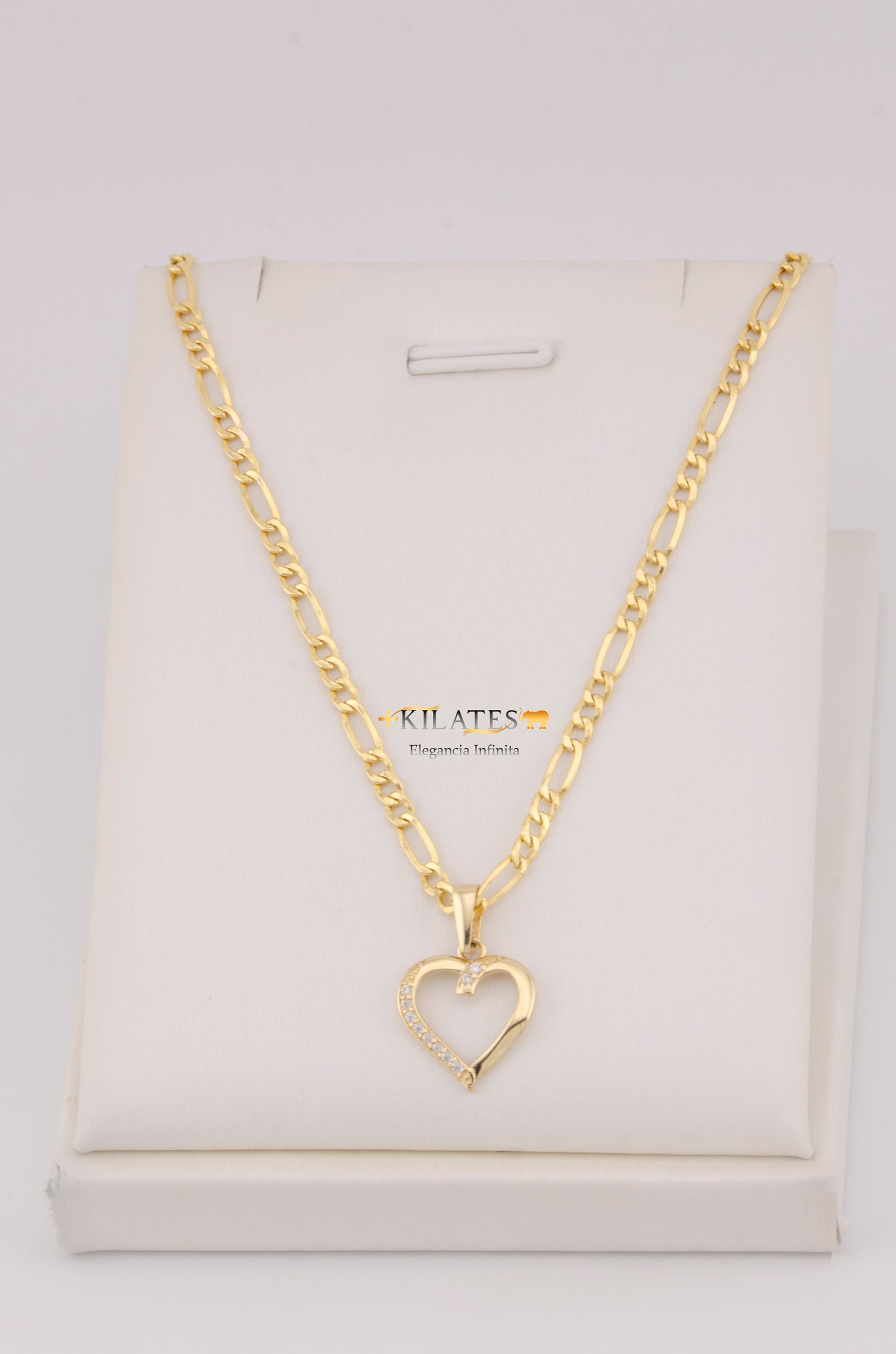 "CADENA DE 50CM PARA DAMA ESTILO 3+1 CON DIJE DE CORAZON CON PIEDRAS DE ZIRCONIA BLANCA . ORO 10K #775-3538"