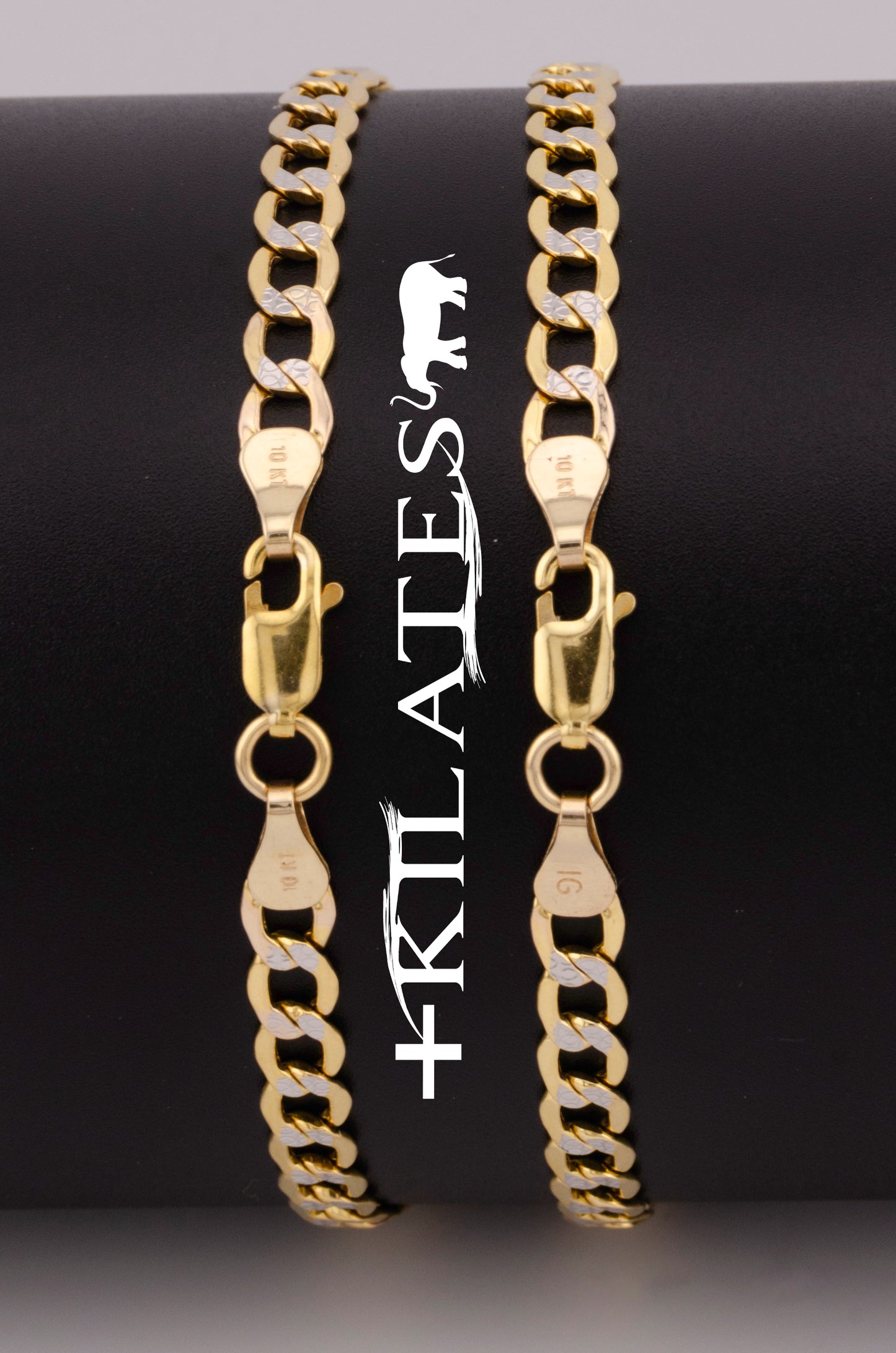 "PULSERA PARA ADULTO DE 19CM ESTILO CUBANA DIAMANTADA. ORO 10K #775-3541"