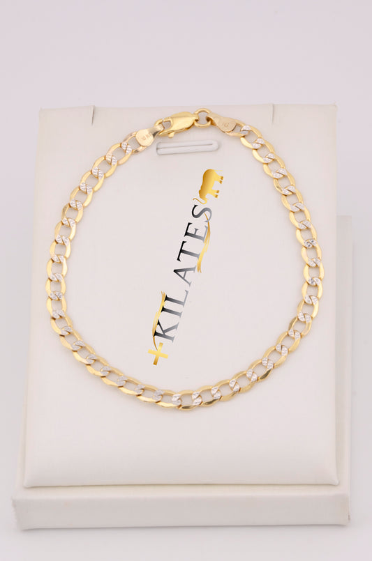 "PULSERA PARA ADULTO DE 19CM ESTILO CUBANA DIAMANTADA. ORO 10K #775-3541"