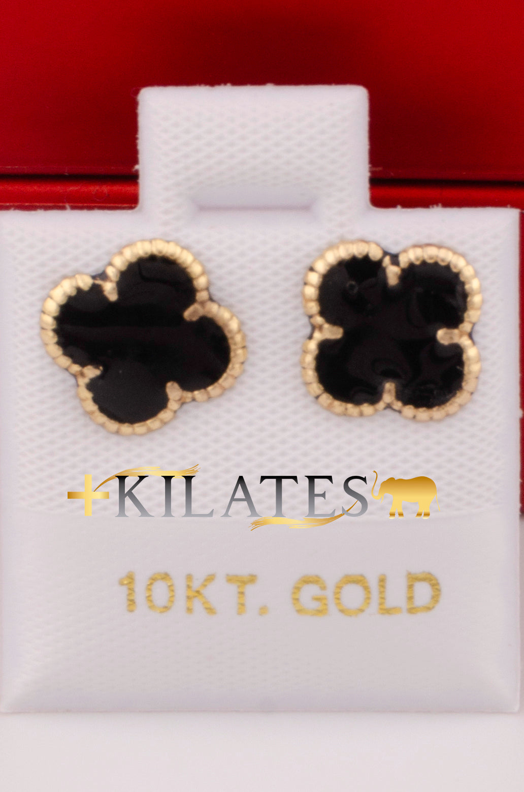 "ARETES PREMIUM DE TREBOL VAN CLEEF NEGROS. ORO 10K #775-3546"