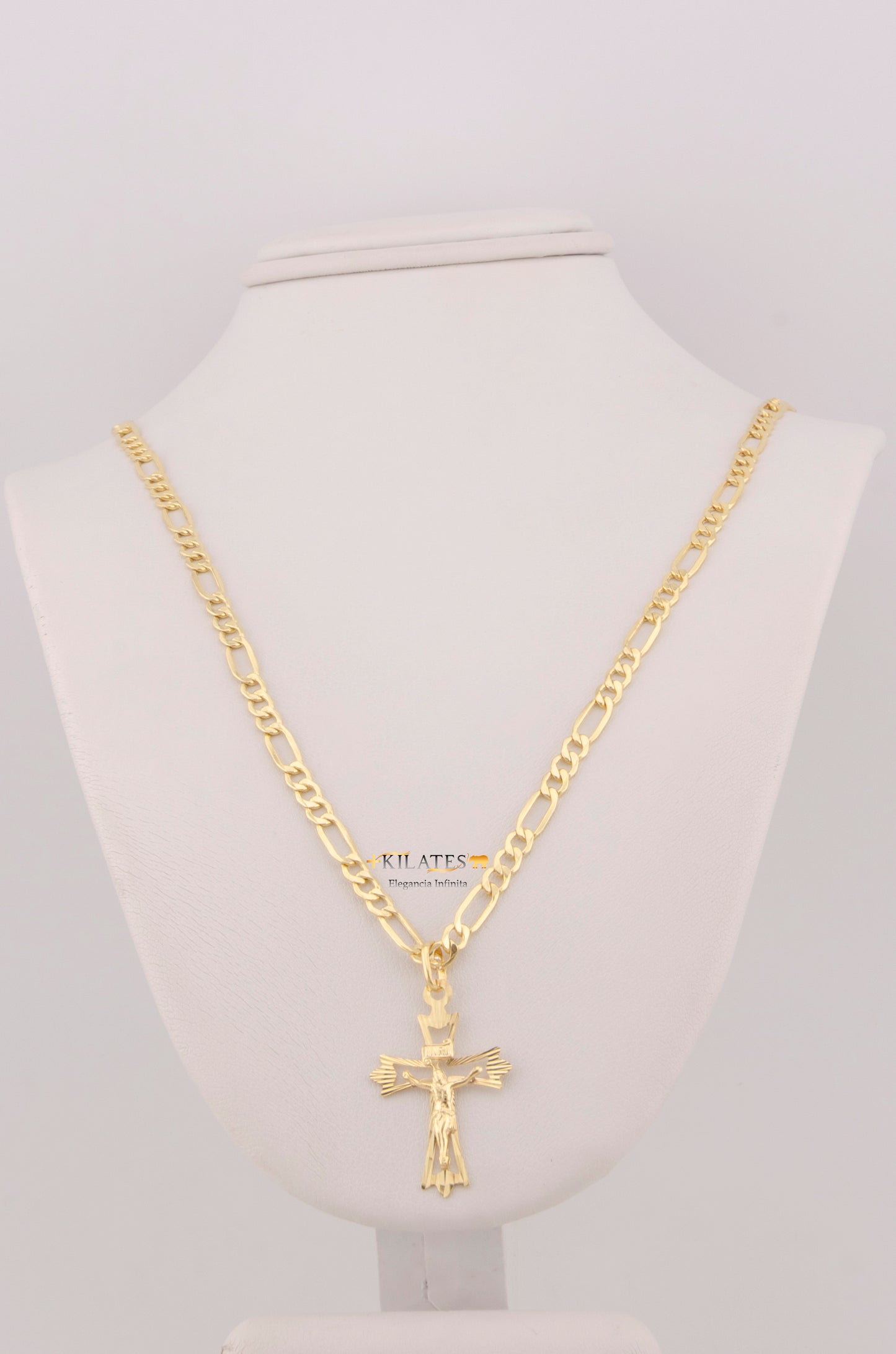 "CADENA PARA HOMBRE DE 60CM ESTILO 3+1 CON DIJE DE CRUZ. ORO 10K #775-3565"