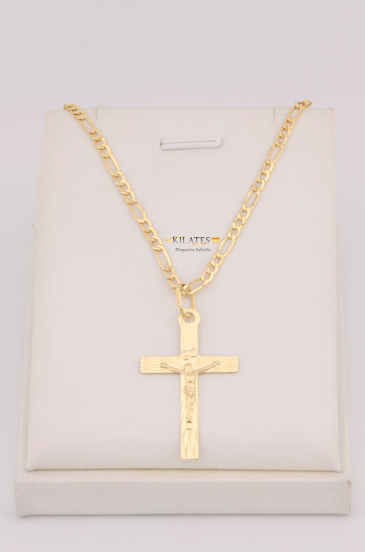 "CADENA PARA HOMBRE DE 60CM ESTILO 3+1 CON DIJE DE CRUZ GRANDE. ORO 10K #775-3557"