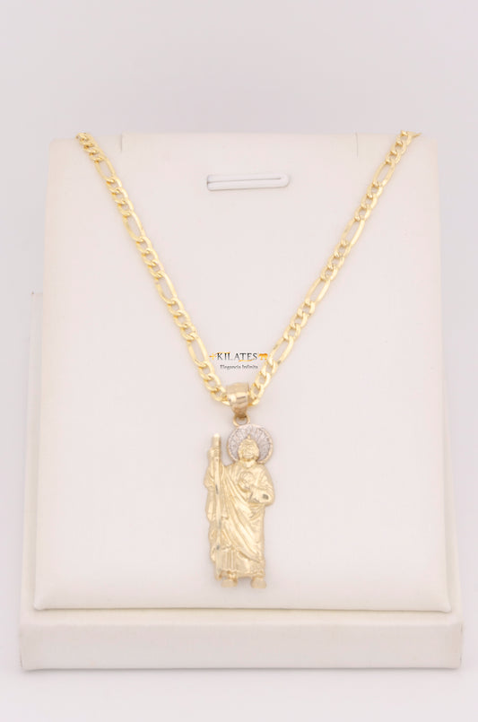"CADENA PARA HOMBRE DE 60CM ESTILO 3+1 CON DIJE DE SAN JUDAS TADEO GRANDE. ORO 10K #775-3555"