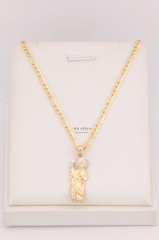 "CADENA PARA HOMBRE DE 60CM ESTILO 3+1 CON DIJE DE SAN JUDAS TADEO GRANDE. ORO 10K #775-3556"