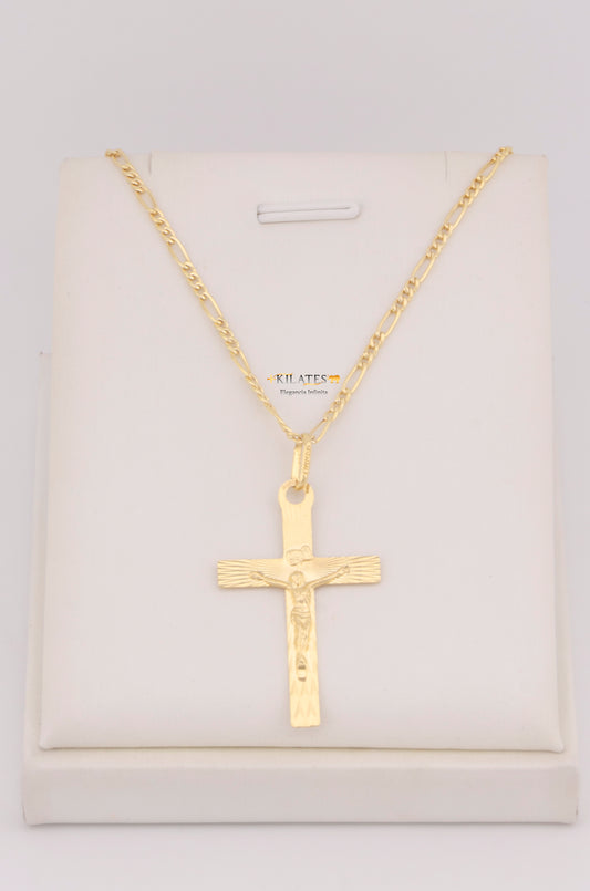 "CADENA PARA HOMBRE DE 60CM ESTILO 3+1 CON DIJE DE CRUZ GRANDE. ORO 10K #775-3558"