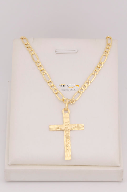 "CADENA PARA HOMBRE DE 60CM ESTILO 3+1 CON DIJE DE CRUZ GRANDE. ORO 10K #775-3562"