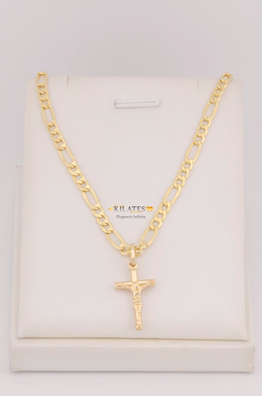 "CADENA PARA HOMBRE DE 60CM ESTILO 3+1 CON CRUZ DE TUBO PEQUEÑA CON JESUCRISTO. ORO 10K #775-3564"
