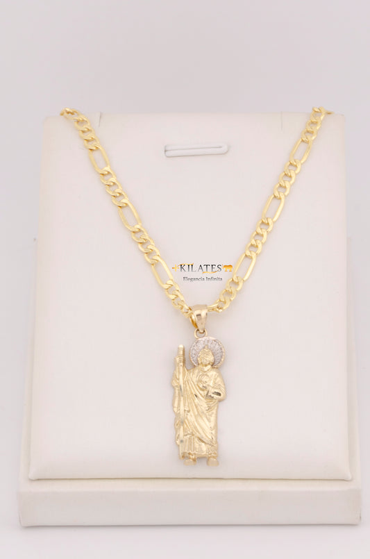"CADENA PARA HOMBRE DE 60CM ESTILO 3+1 CON DIJE DE SAN JUDAS TADEO GRANDE. ORO 10K #775-3560"