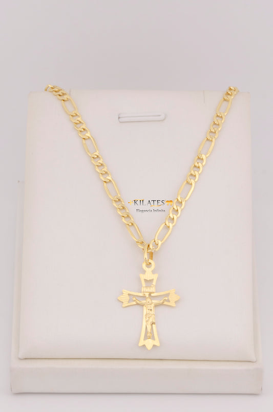 "CADENA PARA HOMBRE DE 60CM ESTILO 3+1 CON DIJE DE CRUZ. ORO 10K #775-3565"
