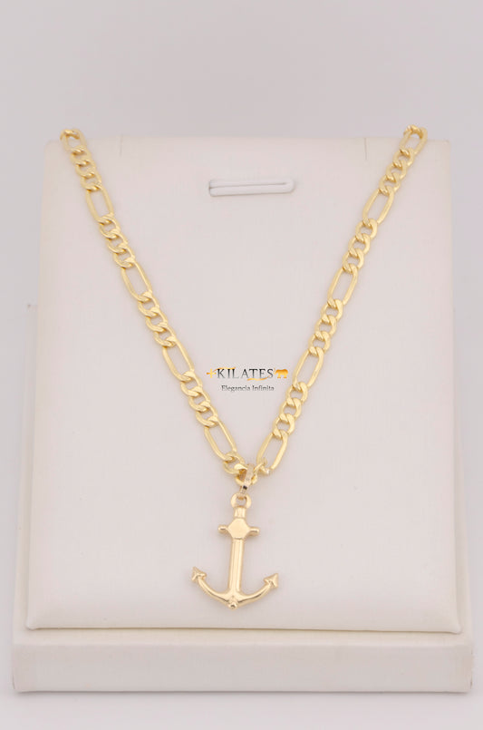 "CADENA PARA HOMBRE DE 60CM ESTILO 3+1 CON DIJE DE ANCLA. ORO 10K #775-3566"