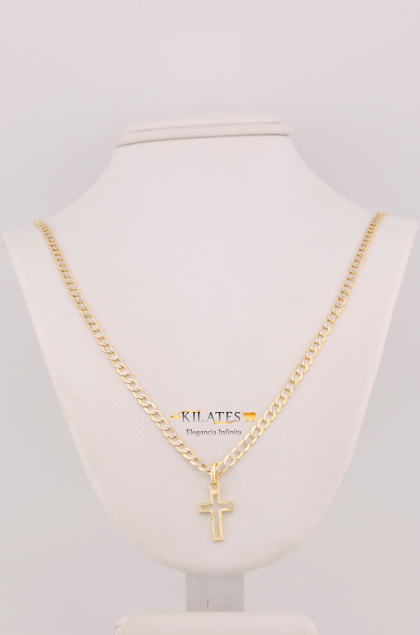 "CADENA PARA ADULTO DE 60CM ESTILO CUBANA DIAMANTADA CON DIJE DE CRUZ. ORO 10K #775-3575"