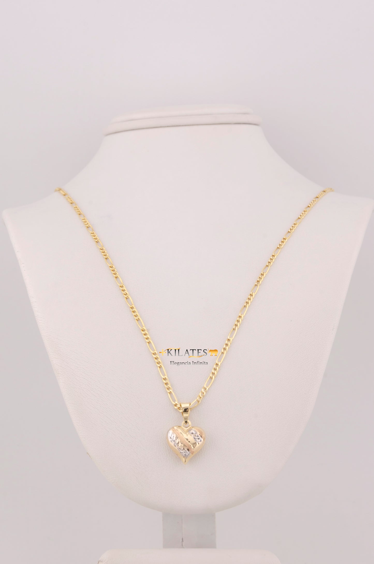 "CADENA PARA ADULTO DE 60CM ESTILO 3+1 CON DIJE DE CORAZON 3 TONOS GRANDE. ORO 10K #775-3589"