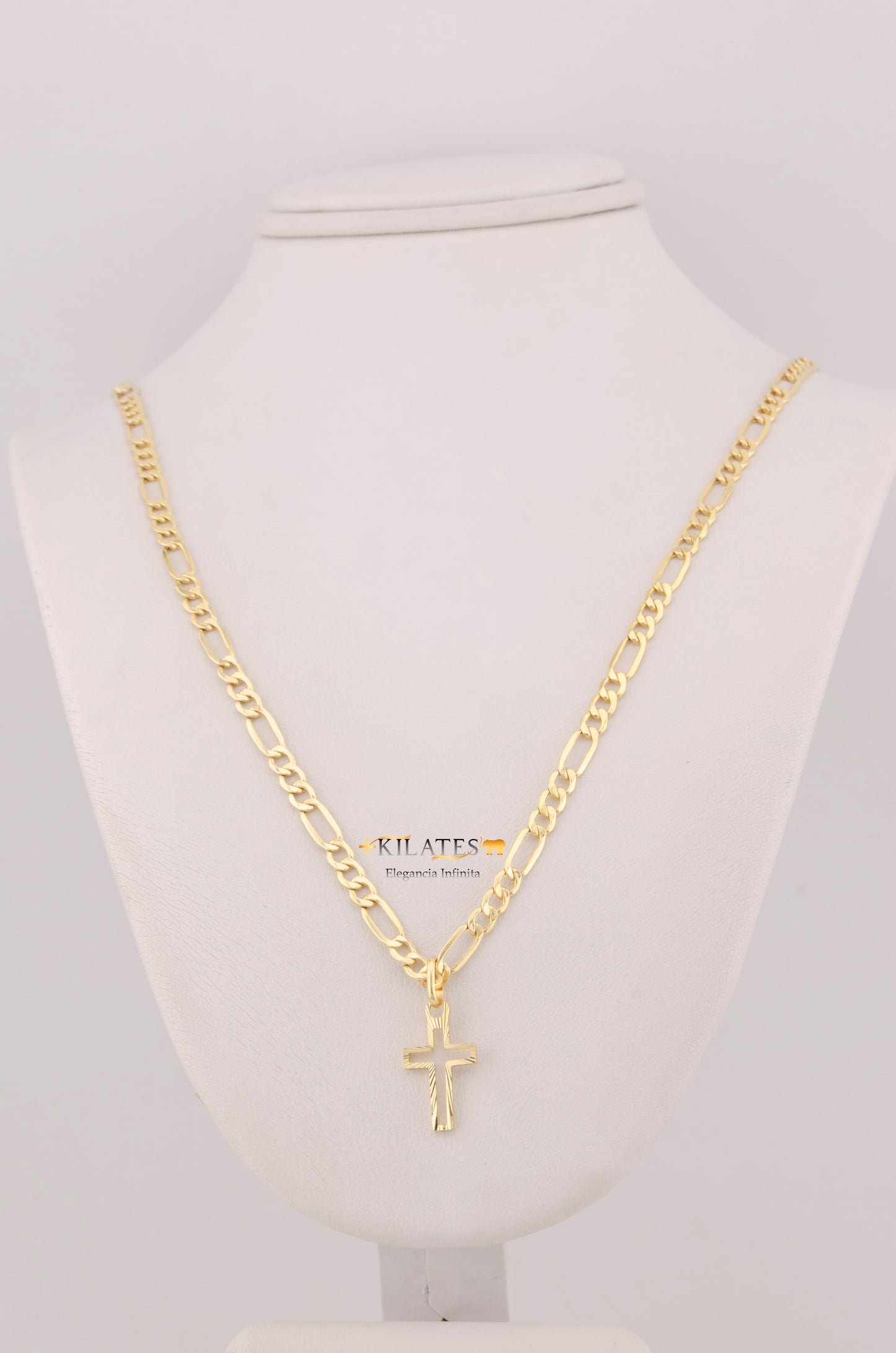 "CADENA PARA ADULTO DE 60CM ESTILO 3+1 CON DIJE DE CRUZ. ORO 10K #775-3602"
