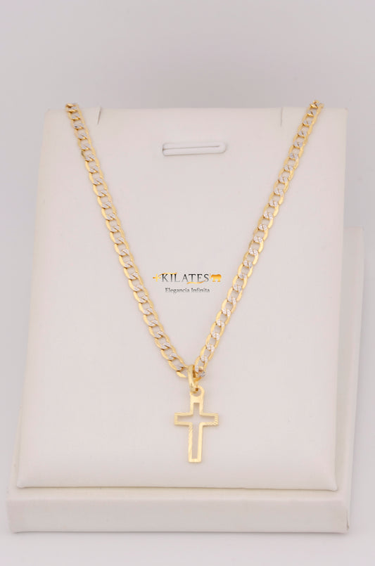 "CADENA PARA ADULTO DE 60CM ESTILO CUBANA DIAMANTADA CON DIJE DE CRUZ. ORO 10K #775-3575"