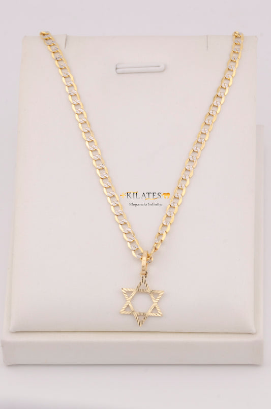 "CADENA PARA ADULTO DE 60CM ESTILO CUBANA DIAMANTADA CON DIJE DE ESTRELLA. ORO 10K #775-3576"