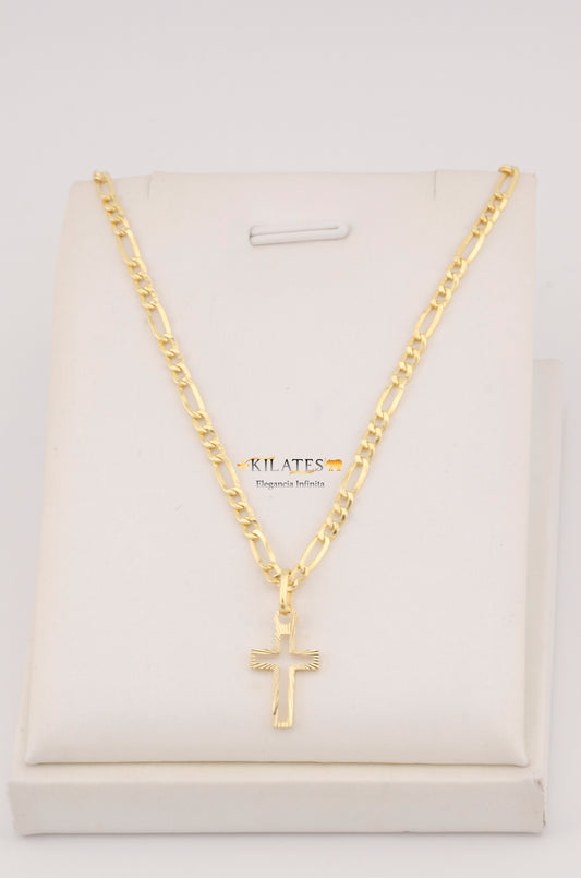 "CADENA PARA ADULTO DE 60CM ESTILO 3+1 CON DIJE DE CRUZ. ORO 10K #775-3580"
