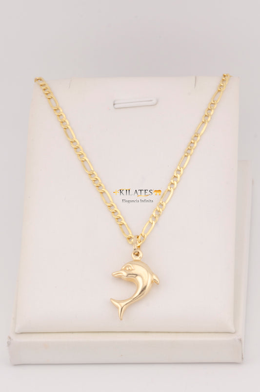 "CADENA PARA ADULTO DE 60CM ESTILO 3+1 CON DIJE DE DELFIN GRANDE. ORO 10K #775-3583"