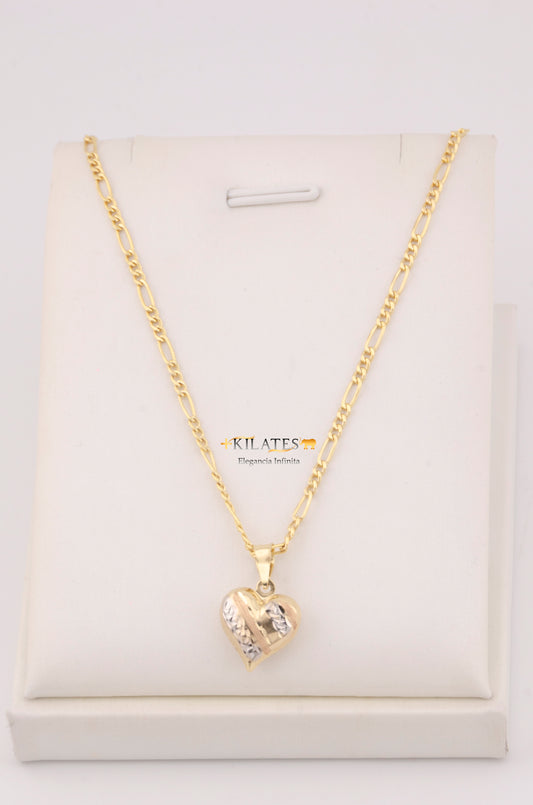 "CADENA PARA ADULTO DE 60CM ESTILO 3+1 CON DIJE DE CORAZON 3 TONOS GRANDE. ORO 10K #775-3589"
