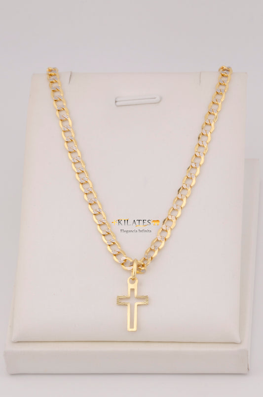 "CADENA PARA ADULTO DE 60CM ESTILO CUBANA DIAMANTADA CON DIJE DE CRUZ. ORO 10K #775-3596"