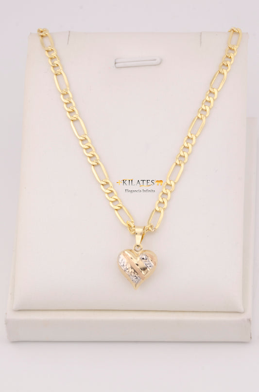 "CADENA PARA ADULTO DE 60CM ESTILO 3+1 CON DIJE DE CORAZON 3 TONOS GRANDE. ORO 10K #775-3604"