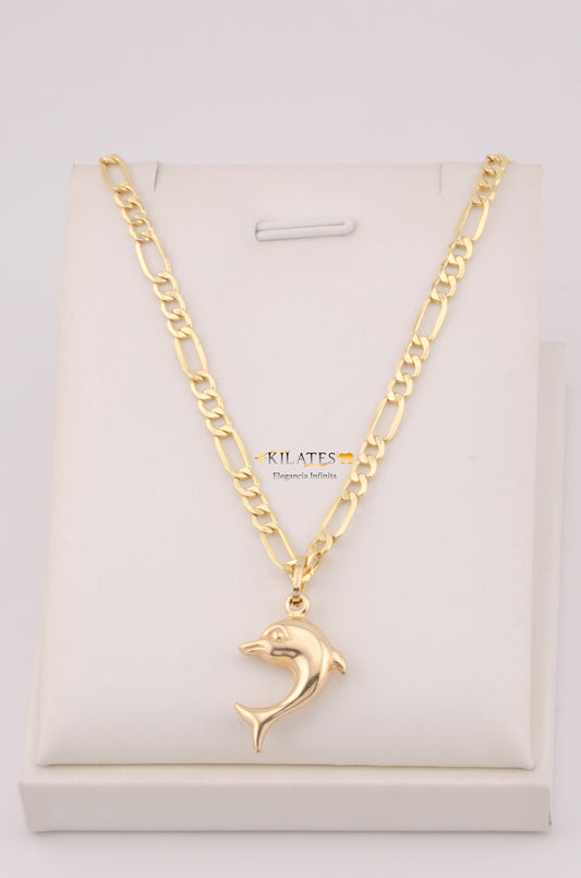 "CADENA PARA ADULTO DE 60CM ESTILO 3+1 CON DIJE DE DELFIN GRANDE. ORO 10K #775-3603"