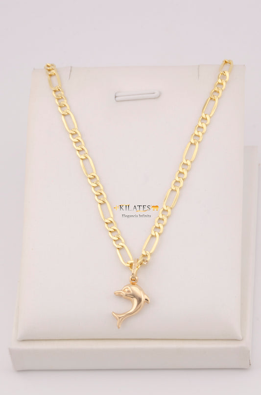 "CADENA PARA ADULTO DE 60CM ESTILO 3+1 CON DIJE DE DELFIN MEDIANO. ORO 10K #775-3605"