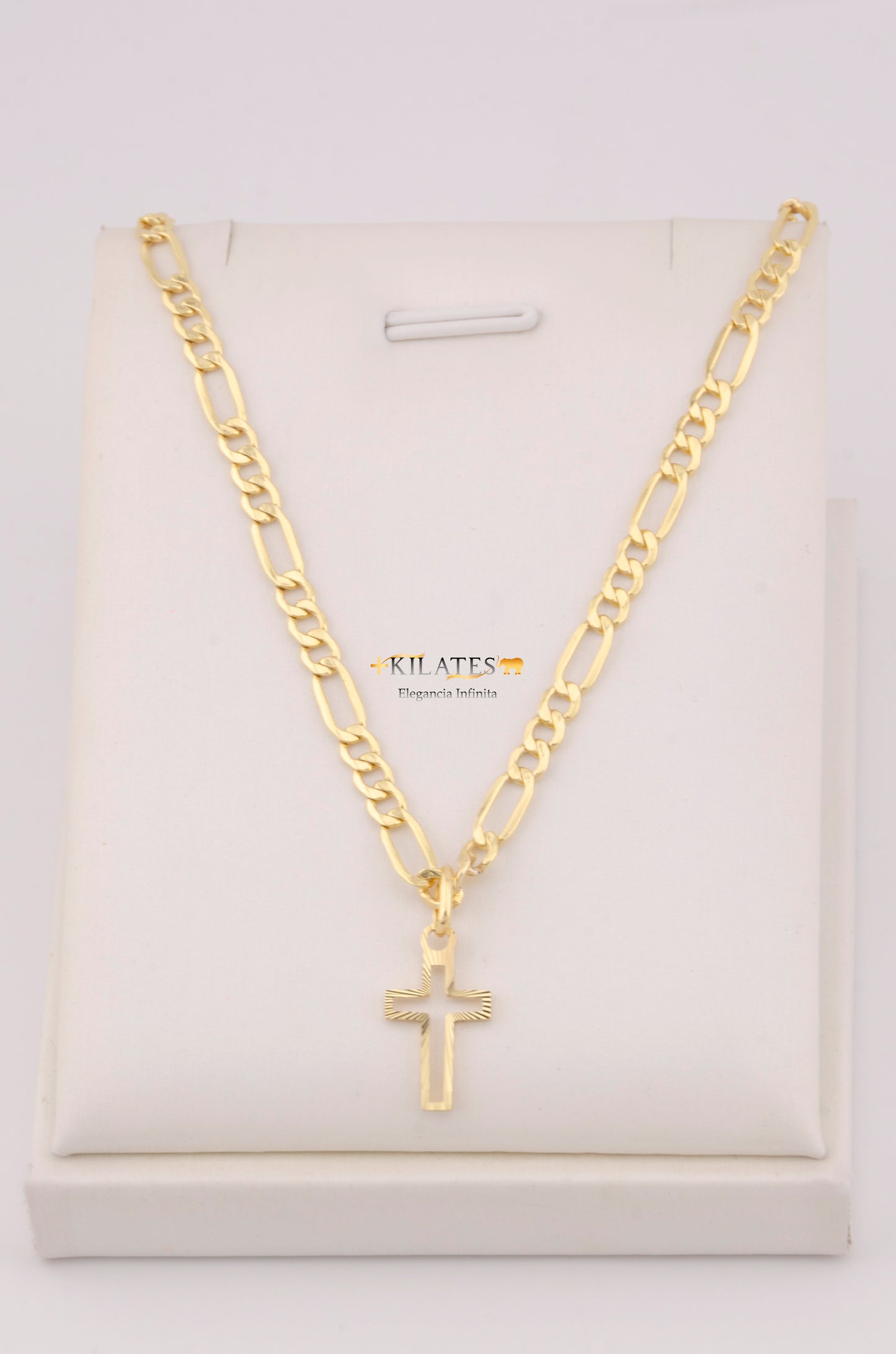 "CADENA PARA ADULTO DE 60CM ESTILO 3+1 CON DIJE DE CRUZ. ORO 10K #775-3602"