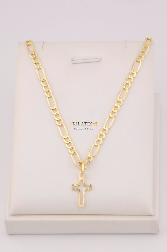 "CADENA PARA ADULTO DE 60CM ESTILO 3+1 CON DIJE DE CRUZ. ORO 10K #775-3602"
