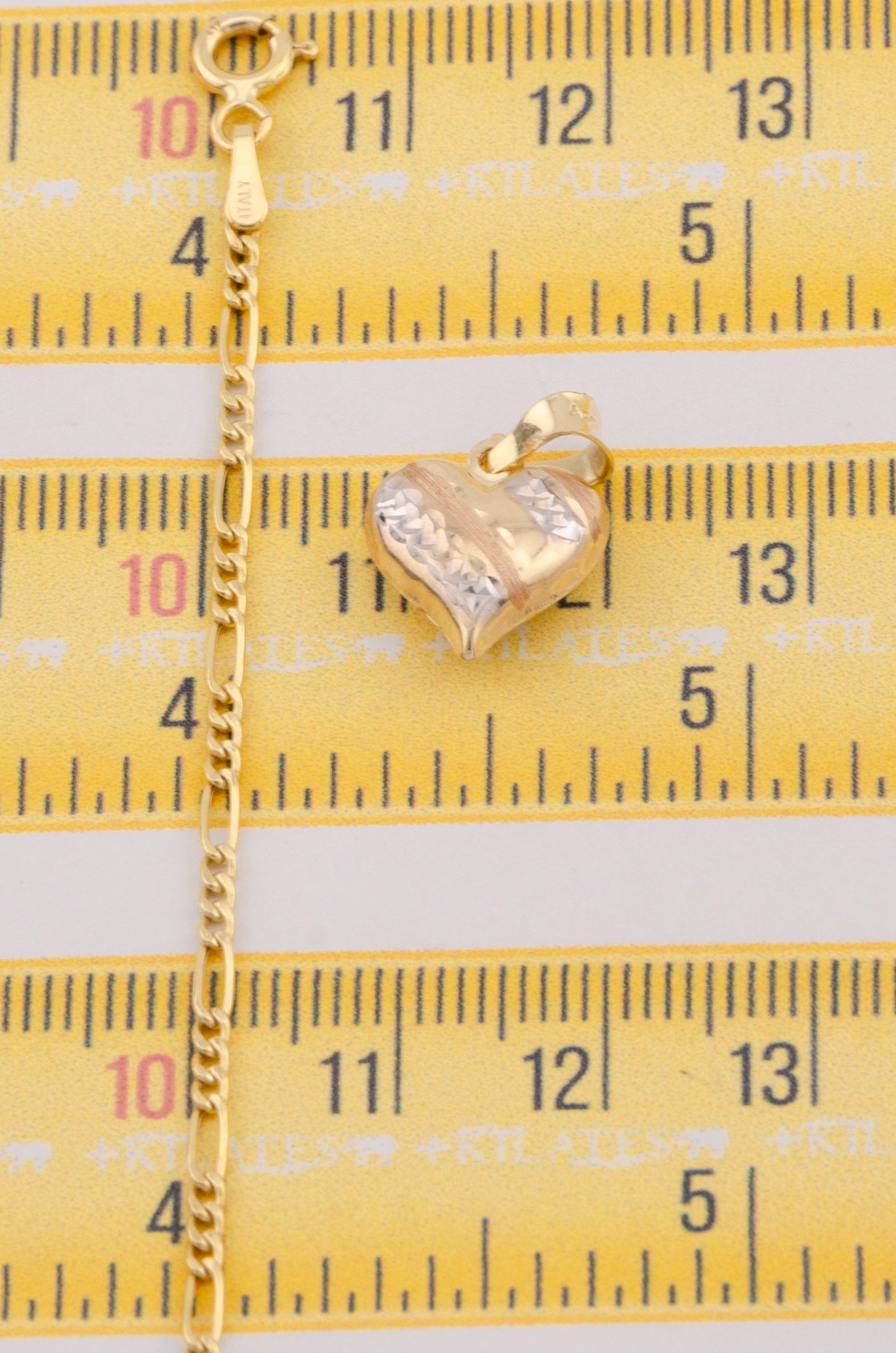 "CADENA PARA ADULTO DE 60CM ESTILO 3+1 CON DIJE DE CORAZON 3 TONOS GRANDE. ORO 10K #775-3589"