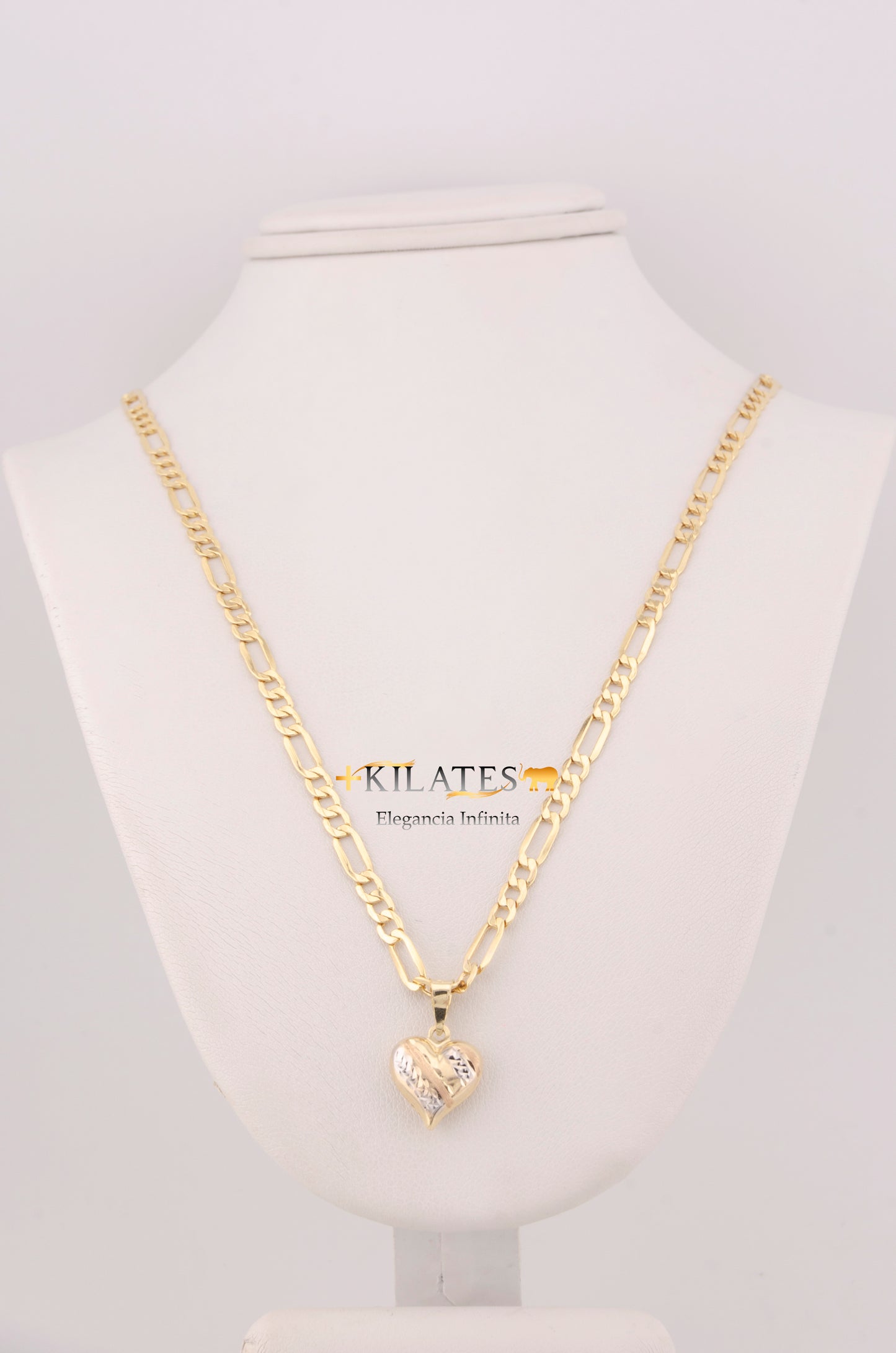 "CADENA PARA DAMA ESTILO 3+1 CON DIJE DE CORAZON 3 TONOS GRANDE. ORO 10K #775-3660"