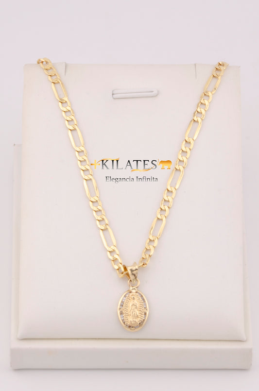"CADENA PARA DAMA ESTILO 3+1 CON DIJE OVALADO MEDIANO DE LA VIRGEN CON ZIRCONIA BLANCA. ORO 10K #775-3647"