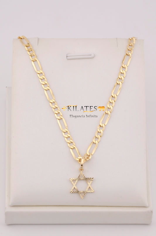 "CADENA PARA DAMA ESTILO 3+1 CON DIJE DE ESTRELLA DE DAVID. ORO 10K #775-3654"