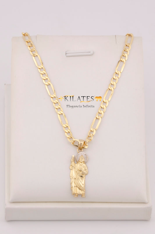 "CADENA PARA DAMA ESTILO 3+1 CON DIJE DE SAN JUDAS TADEO MEDIANO. ORO 10K #775-3655"