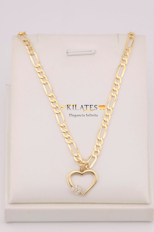 "CADENA PARA DAMA ESTILO 3+1 CON DIJE DE CORAZON CON ZIRCONIA BLANCA. ORO 10K #775-3656"