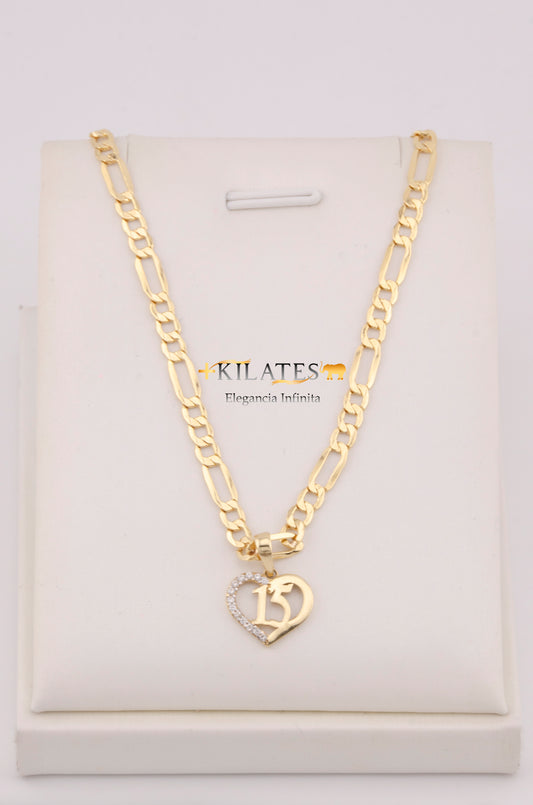 "CADENA PARA DAMA ESTILO 3+1 CON DIJE DE 15 AÑOS. ORO 10K #775-3657"
