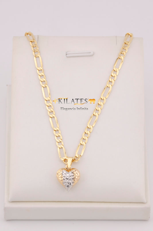 "CADENA PARA DAMA ESTILO 3+1 CON DIJE DE CORAZON 3 TONOS GRANDE. ORO 10K #775-3659"