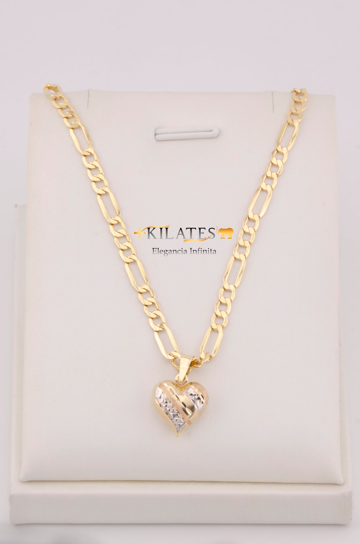 "CADENA PARA DAMA ESTILO 3+1 CON DIJE DE CORAZON 3 TONOS GRANDE. ORO 10K #775-3660"