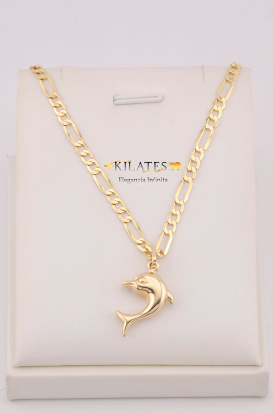 "CADENA PARA DAMA ESTILO 3+1 CON DIJE DE DELFIN GRANDE. ORO 10K #775-3663"