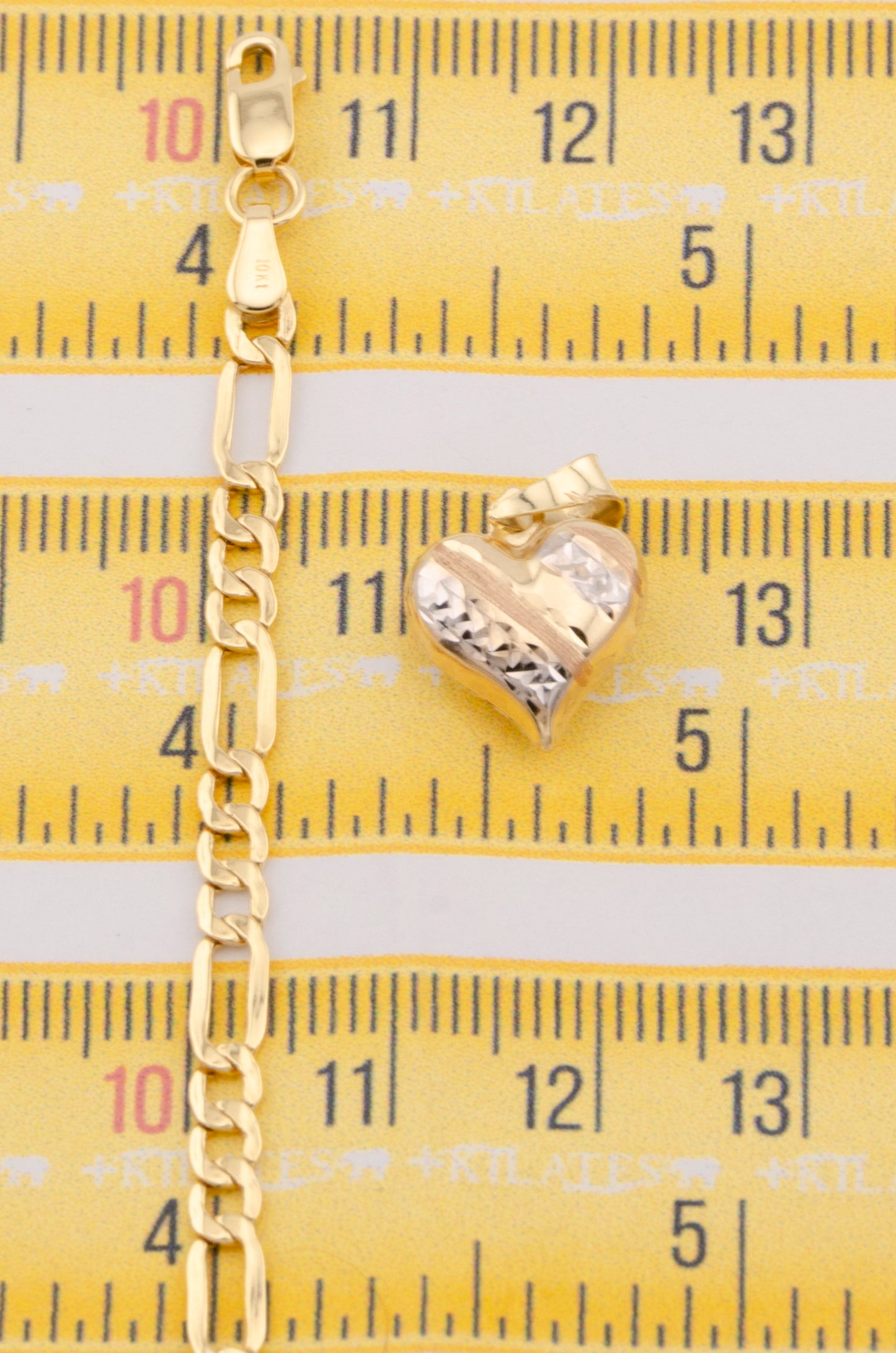 "CADENA PARA DAMA ESTILO 3+1 CON DIJE DE CORAZON 3 TONOS GRANDE. ORO 10K #775-3660"