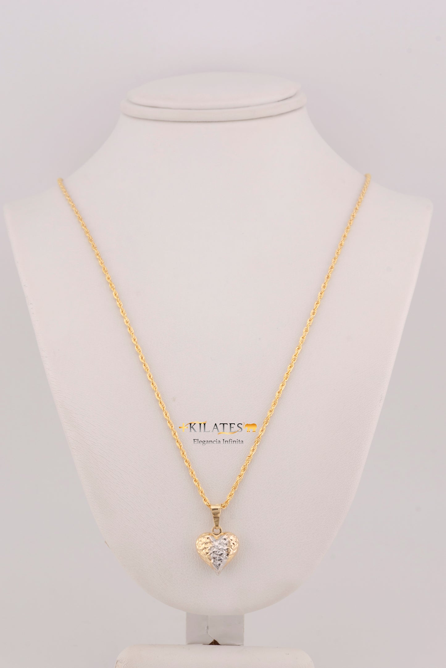 "CADENA PARA DAMA ESTILO LAZO CON DIJE DE CORAZON 3 TONOS GRANDE. ORO 10K #775-3689"