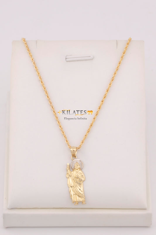 "CADENA PARA DAMA ESTILO LAZO CON DIJE DE SAN JUDAS TADEO MEDIANO. ORO 10K #775-3676"